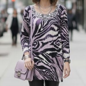 CHICO'S Purple Zebra Print Embellished Tunic Top Size 2/Large